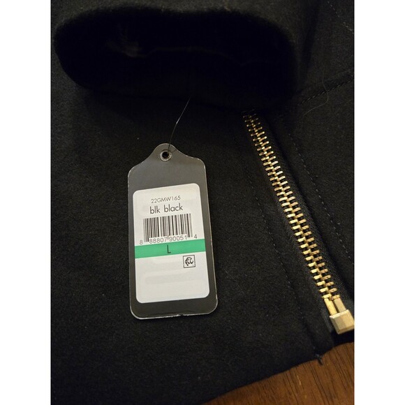 NWT Guess L Black Wool Gold Zip Coat Nordstrom long Chic Classic Asymmetrical - Picture 8 of 16